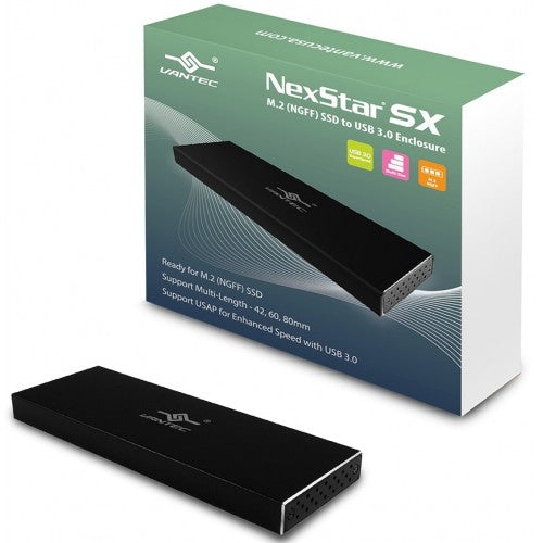 Vantec NexStar SX M.2 SATA SSD to USB3.0 Enclosure Box (NST-M2STS3-BK)