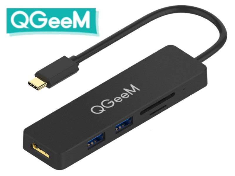 QGeeM 5-in-1 TYPE-C HUB With SD/TF Card Reader & 3 Ports USB 3.0 [5Gbps Transfer] For Laptop/MacBook - Black