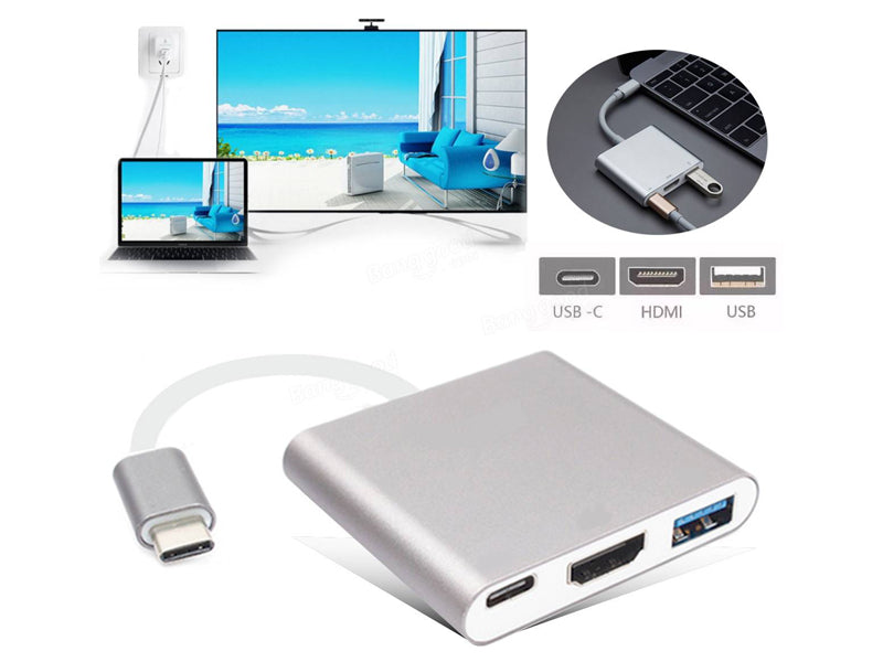 3 in 1 USB Type-C to HDMI+USB3.0+TYPE C Multiport Charging Converter HUB Adapter