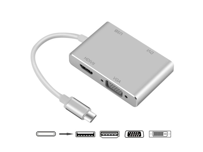 4 in1 USB Type C to HDMI+VGA+DVI+USB3.0 Converter AdapterID