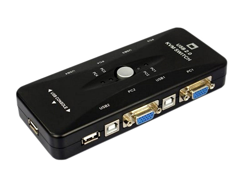 4 Port USB 2.0 KVM Switch Box With 4 KVM Cables to Control up to 4 Computers for Computer Sharing Video Mouse Keyboard Monitor