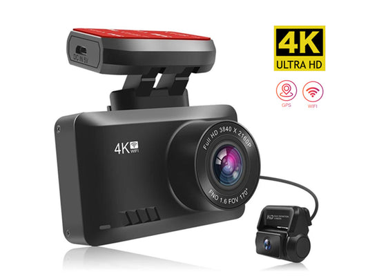 4K Dual Lens Dash Camera with GPS Track, WiFi control, 2.45 inch IPS, 170 degree wide angle, Magnet holder DVR car Camera _Black color