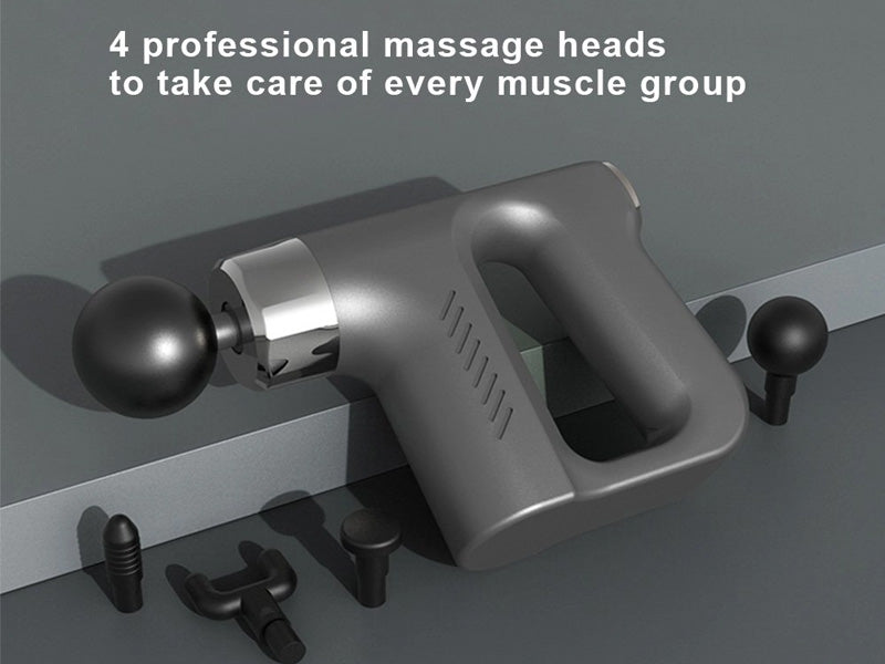 Portable Muscle Treatment smart fascia Handheld Percussion Massager gun with 4 heads_Grey color