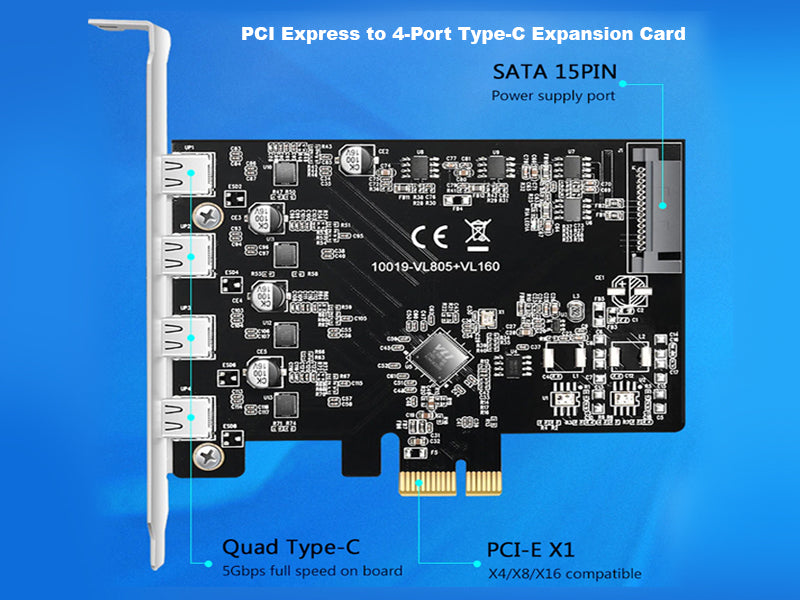 MAIWO KC019 PCIE to 4 ports Type-C USB add desktop expansion card
