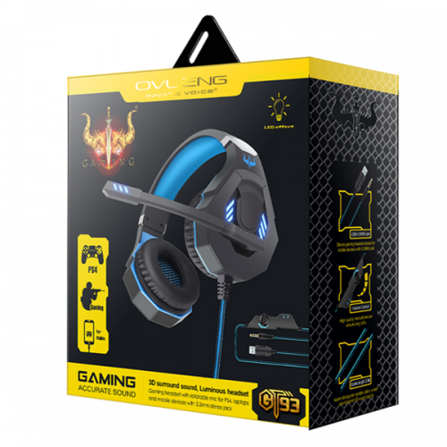 (USB + 3.5mm) Ovleng GT97/GT93 Stereo Gaming Headset Over-ear Headphones with MIC LED Light, Noise Cancelling Earpads