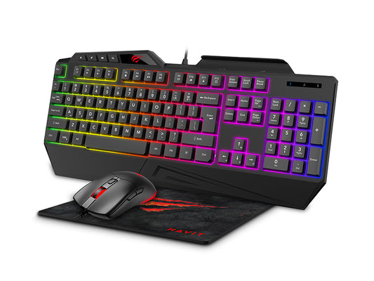 Havit KB889CM Wired LED Rainbow lighting 3-in-1 keyboard, Mouse and Mouse pad gaming combo set_Black