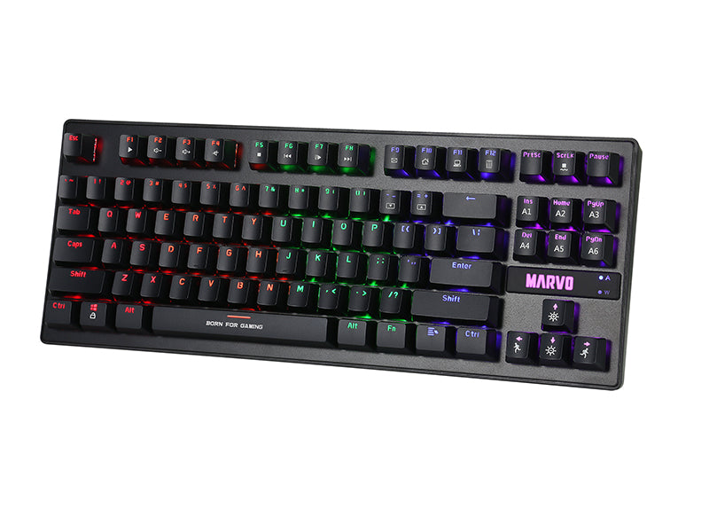 Marvo Scorpion KG901 Wired Mechanical Blue switches 87-key TKL, LED Rainbow backlight, Metal front plate Gaming Keyboard