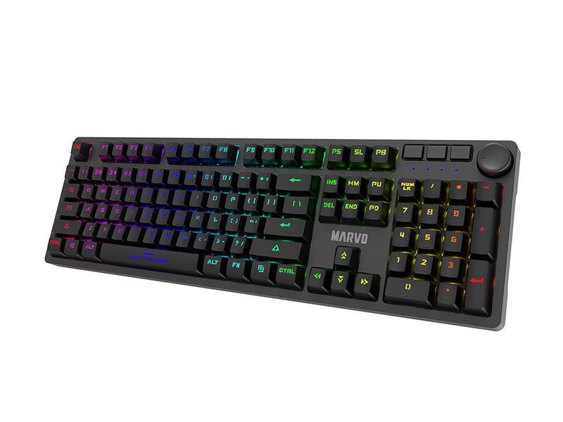 Marvo KG954 Full Size Mechanical Rainbow backlight Gaming Keyboard with volume knob and Detachable USB Type-C Cable_Black