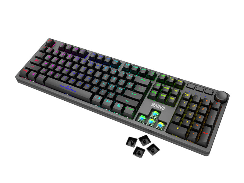 Marvo KG954 Full Size Mechanical Rainbow backlight Gaming Keyboard with volume knob and Detachable USB Type-C Cable_Black