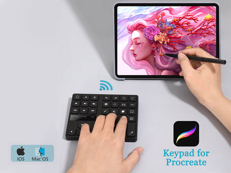 Wireless Bluetooth 5.0 Keyboard for Procreate, Drawing shortcuts keypad for iPad Procreate, Rechargeable, 35-key keyboard Accessories for Mac OS/IOS iPad/Tablet/Laptop/Smartphone