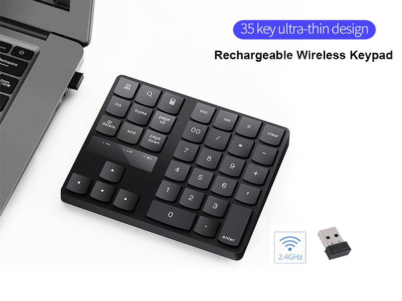 35 Keys 2.4Ghz Wireless Rechargeable battery Numeric Keypad Keyboard_Black