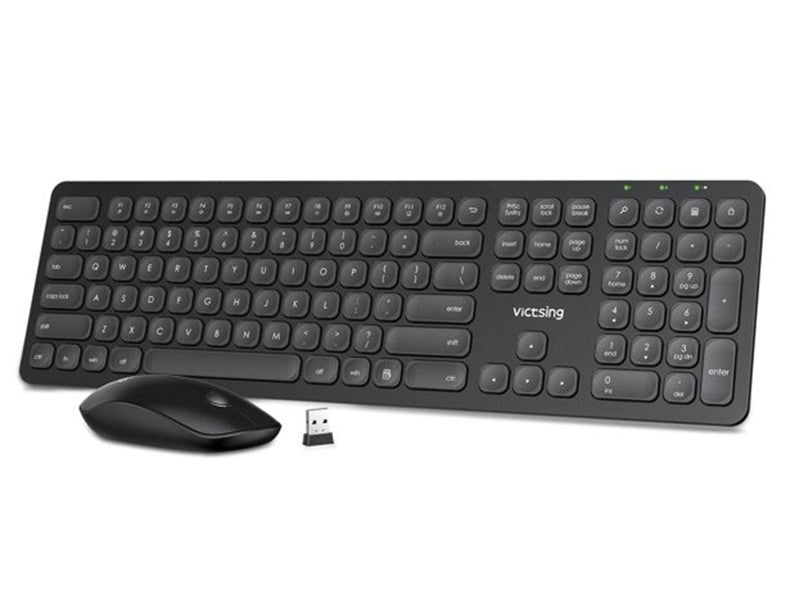 VicTsing PC252 2.4Ghz Wireless Keyboard and Mouse Combo set, Silent Mouse Ultra Slim Keyboard 104 Keycap For PC Laptop Computer Win Mac_Black