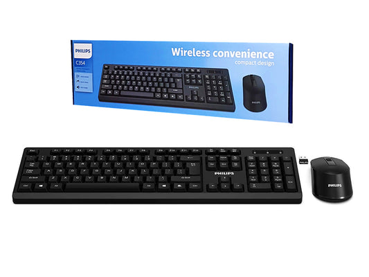 Philips 2.4GHz Drop-Free Connection Wireless Keyboard and Mouse Combo, Silent Keyboard & Ambidextrous Mouse, Nano Receiver w/Long Battery Life