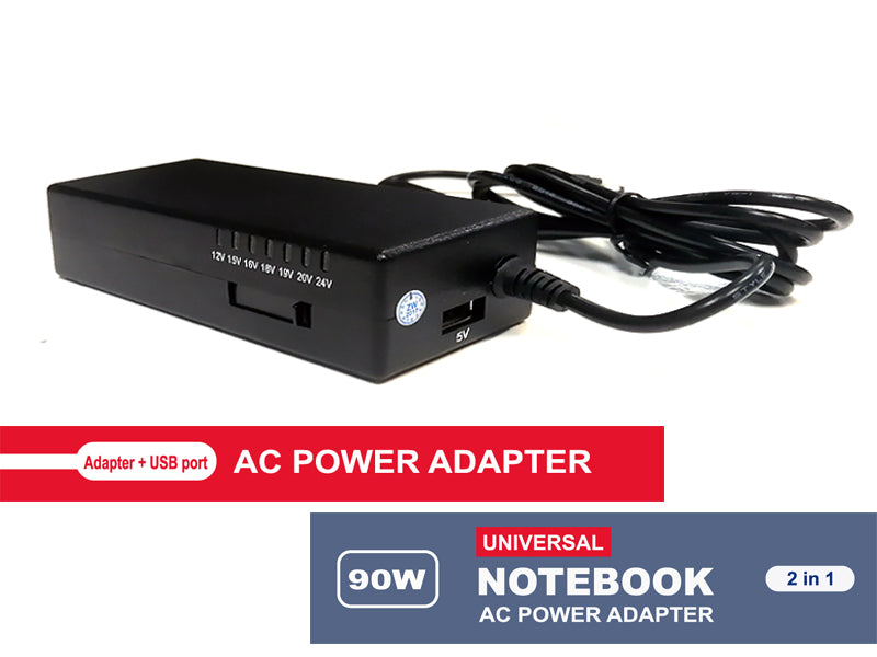 Universal 90W AC power Adapter with 10 tips & USB port for laptop(Black)