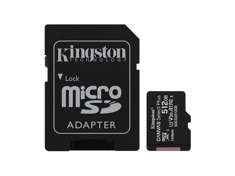 Kingston Canvas Select Plus microSDXC 512GB Class 10 UHS-I Up to 100MB/s Read (SDCS2/512GBCR)