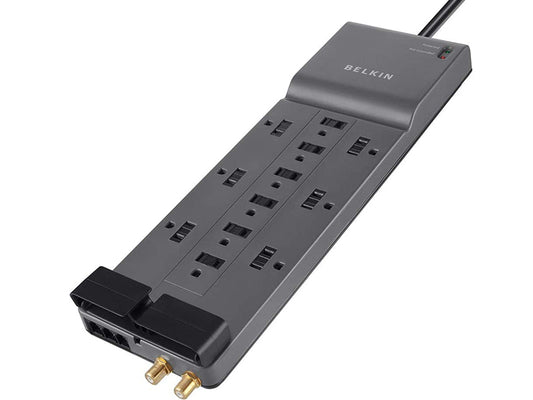 Belkin Power Strip Surge Protector 3,940 Joules 12 AC Multiple Outlets with 8 ft Long Flat Plug Heavy Duty Extension Cord