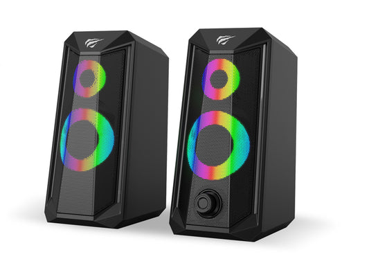 Havit 2.0 Channel 3.5mm Plug + USB Powered Dynamic RGB lights Stereo electronic sports speaker For PC_Black