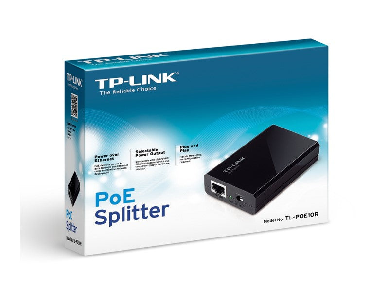 PoE Splitter Adapter, IEEE 802.3af compliant, Data and power carried over the same cable up to 100 meters, 5V/9V/12V power output, plastic case, pocket size, plug and play